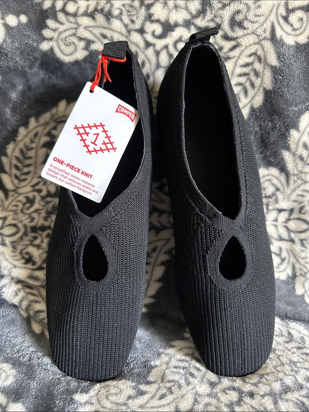 Camper nwt Casi Myra recycling knit black stretchy slip on ballerina flats shoes